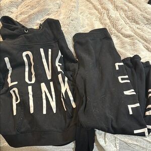 Victoria's Secret PINK Black Hoodie and Sweatpants Set